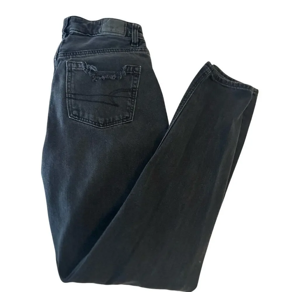 Black American Eagle Distressed Mom Jean